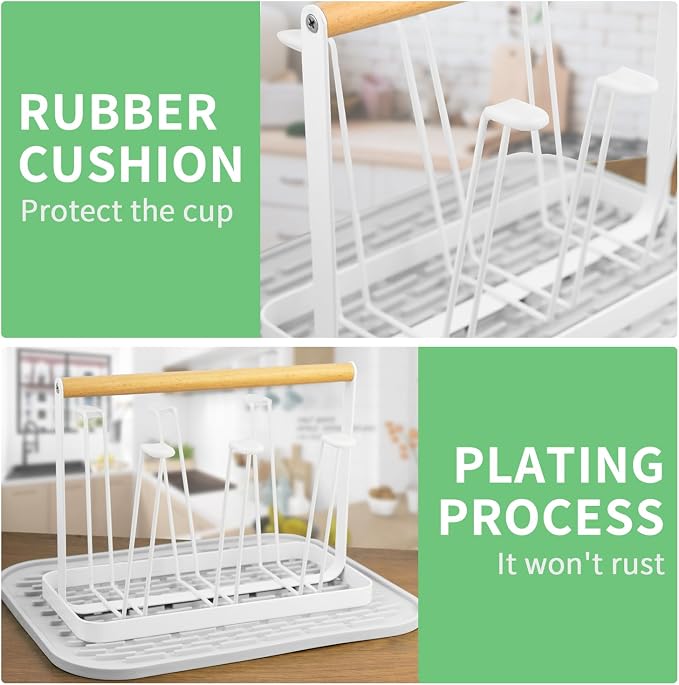 Cup Drying Rack Stand, 6 Cup Metal Drainer Holder Rack Non-Slip Mugs Cups - Image 3