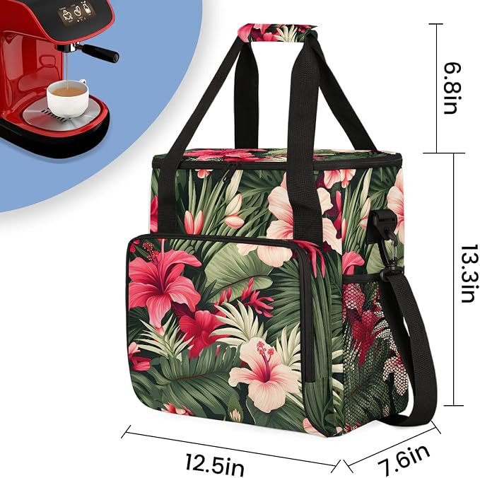 Tropical Floral Plant Coffee Maker Carring Bag, Large Insulated Storage - Image 2