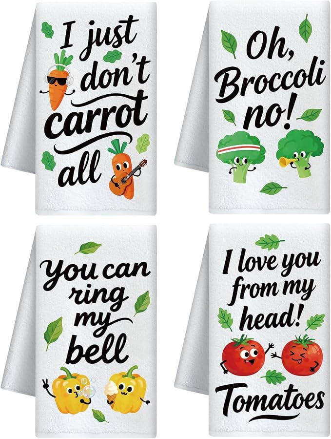 CUTHOLLOW Cartoon Vegetables Decorative Kitchen Towels Set of 4, 15.74"x23.62" by CUTHOLLOW