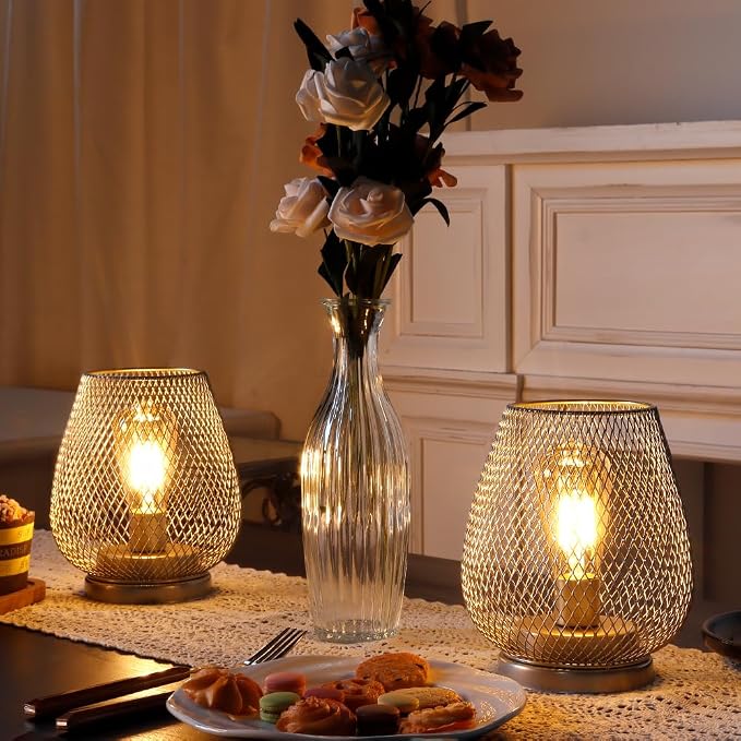 JHY DESIGN Set of 2 Metal Cage LED Lantern Battery Powered Cordless Accent Light - Image 3