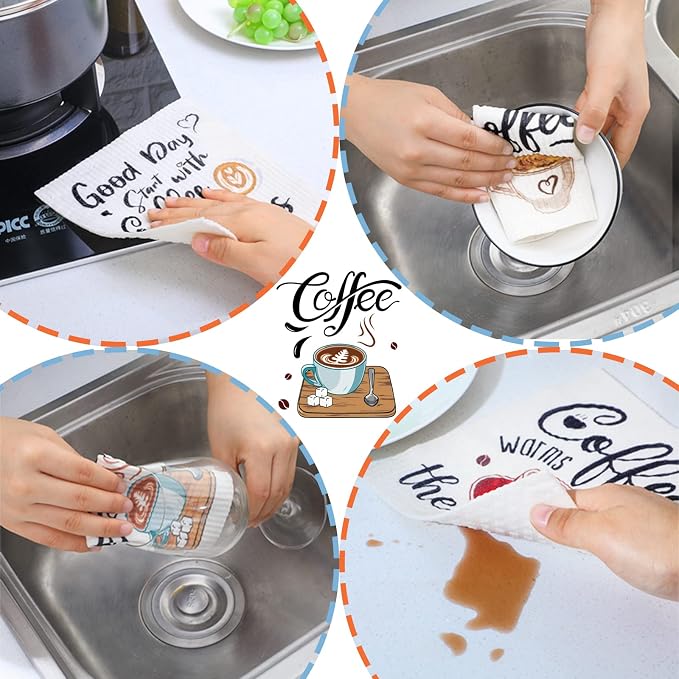 Remagr 6 Pcs Swedish Kitchen Dish Towels Kitchen Cloths Reusable Sponge - Image 4