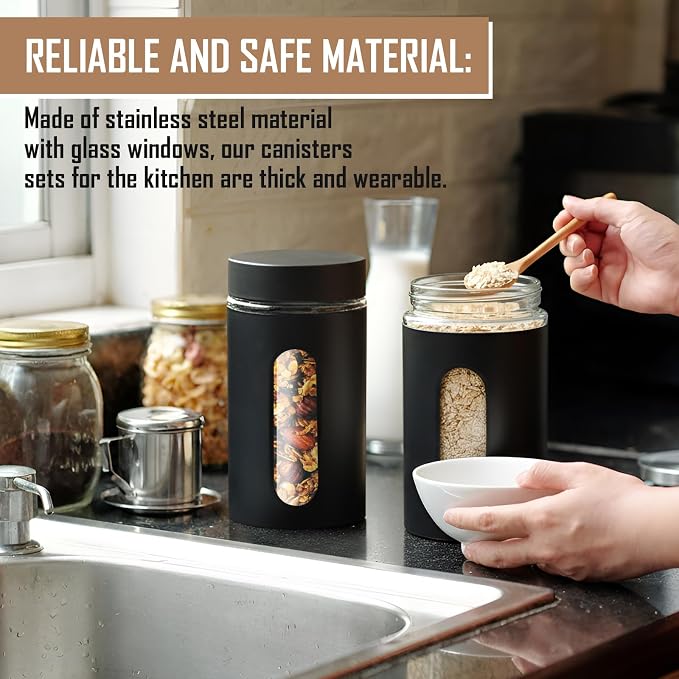 Patelai 6 Pack Kitchen Canisters Set Airtight Stainless Steel Canister Food - Image 7