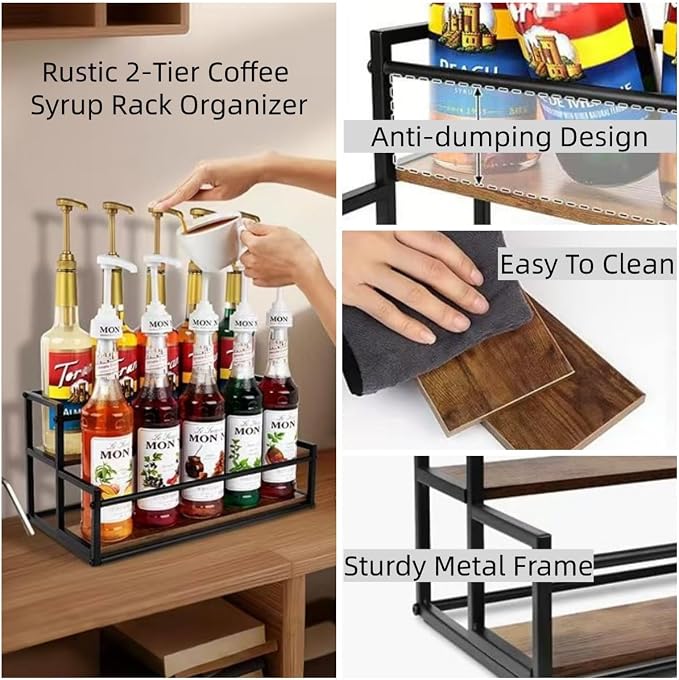 Coffee Syrup Rack Organizer -2 Tier 10 Syrup Bottles Holder Stand - Image 5