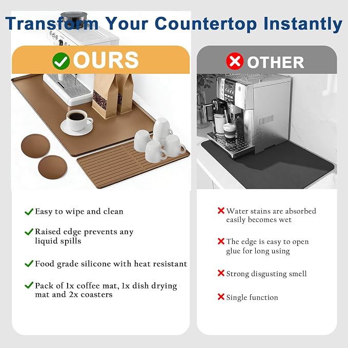 Mrcrypos Silicone Coffee Station Mat 16x24 Inch, Spill-Proof Bar Mat - Image 6