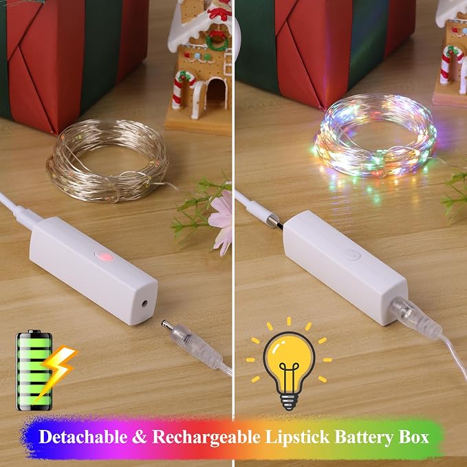 Lakumu Multicolor Fairy Lights, 32FT Rechargeable Battery Operated Mini LED - Image 3