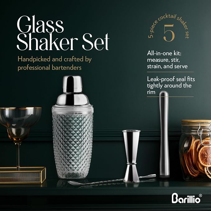 Barillio Glass Cocktail Shaker Set | 14 oz Cobbler Mixer - Image 2