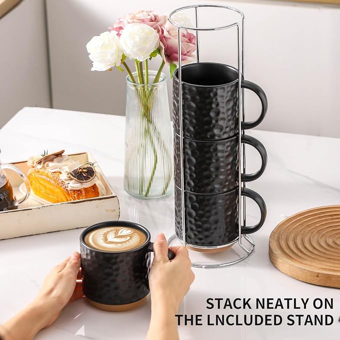 Nihow Ceramic Coffee Mug Set of 4, 16OZ Stackable Coffee Mug Set - Image 6