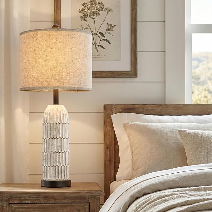 OYEARS 26.5" Bedside Table Lamps Set of 2, Farmhouse Table Lamp - Image 5