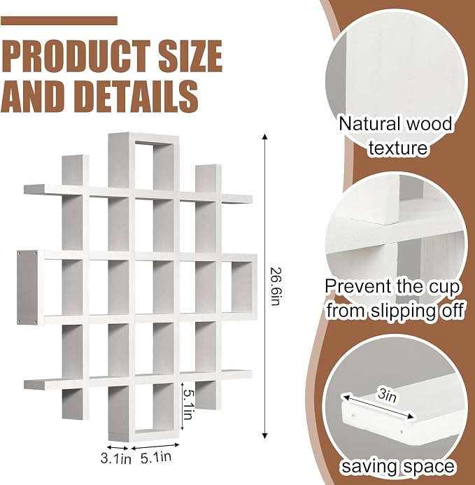 Suzile Oversize Coffee Mug Display Rack Wooden Display Shelves Rustic Wooden - Image 2