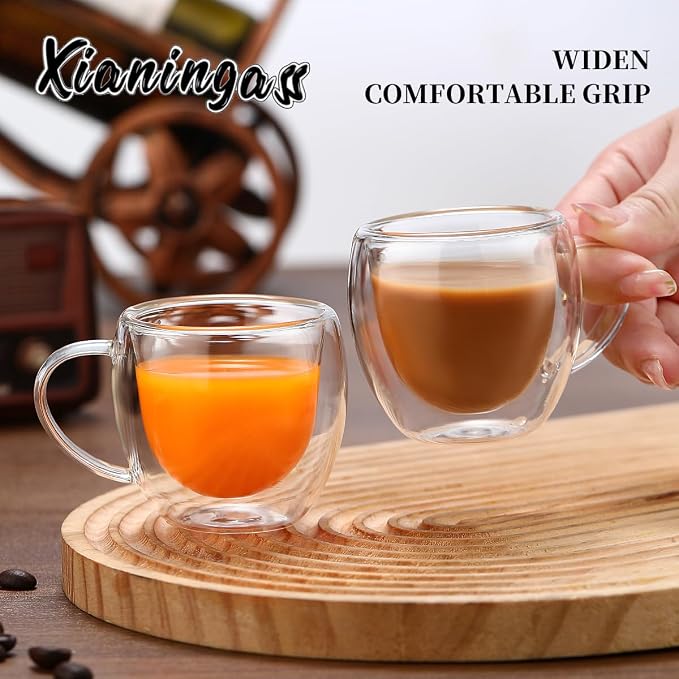 Double Walled Espresso Cups set of 6, 2.7oz Clear Glass Coffee Mugs, - Image 2