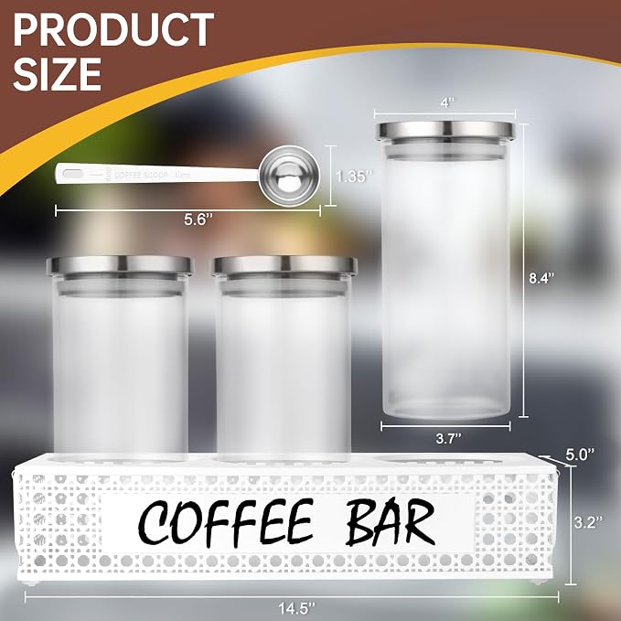 Glass Coffee Containers with Shelf 3x 47oz Coffee Station Organizer Glass - Image 3