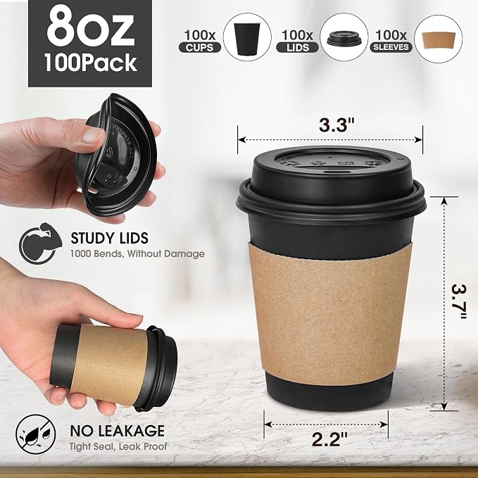 Ginkgo 8 oz Disposable Paper Coffee Cups - Image 2