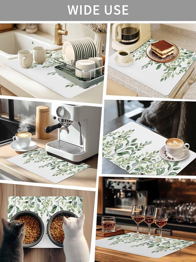 Rat Tailings Coffee Mat Green Plants Leaf Farmhouse Absorbent Bar Mat - Image 8