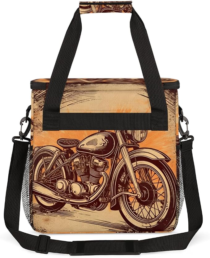 Cool Travel Coffee Maker Carrying Bag Vintage Motorcycle Large Organizer - Image 5