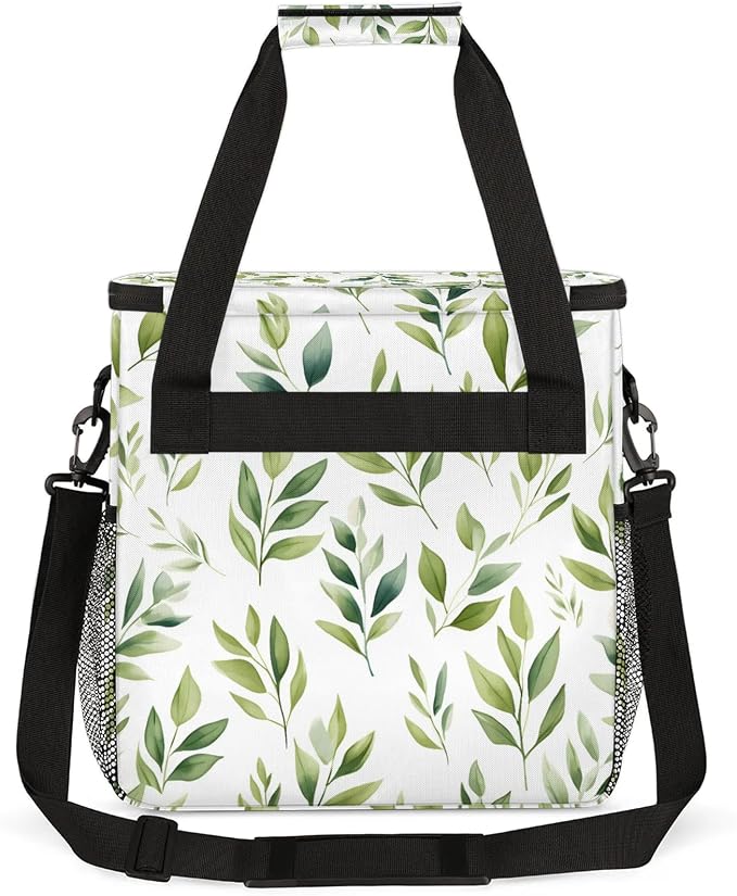 Green Leaves Coffee Maker Carring Bag, Large Insulated Storage Organizer Case - Image 5