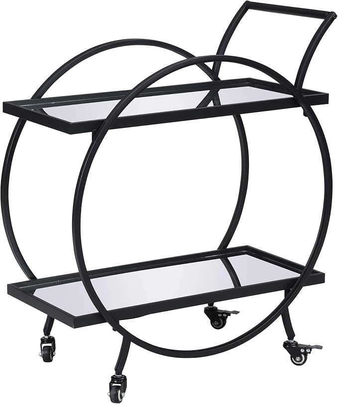 FirsTime & Co. Black Odessa Bar Cart, 2 Tier Mobile Mini Bar, Kitchen Serving - Image 2