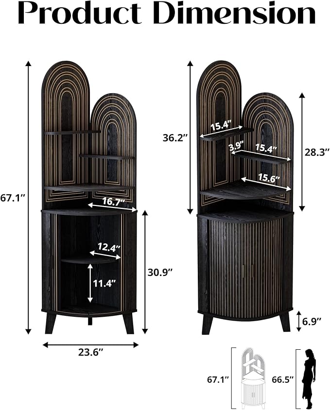 Small Corner Cabinet with Sliding Door and Storage, Tall Corner Bathroom Cabinet - Image 2