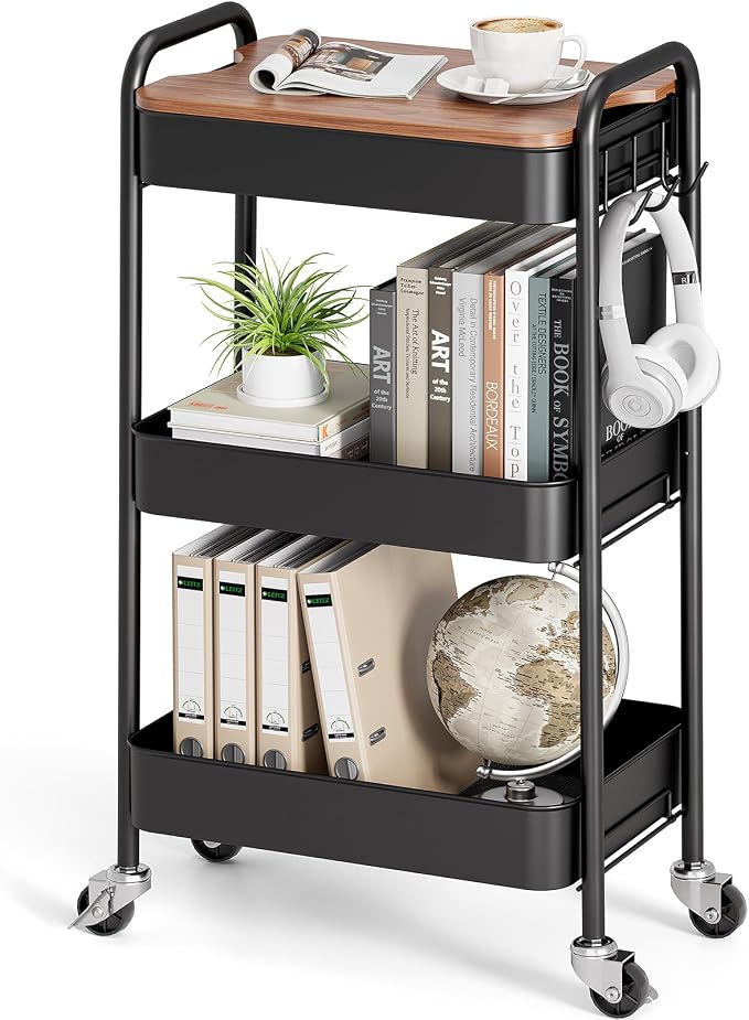 TOOLF 3-Tier Rolling Cart with Table Top, Metal Storage Cart on Wheels - Image 2