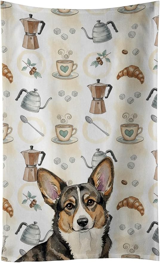 Caroline's Treasures Brindle Cardigan Welsh Corgi Coffee Bar Kitchen Towel by CarolinesTreasures