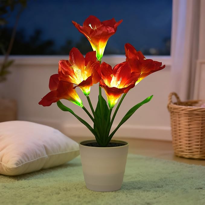 Artificial Red Amaryllis Flower Lamp Night Light by Hibeauti