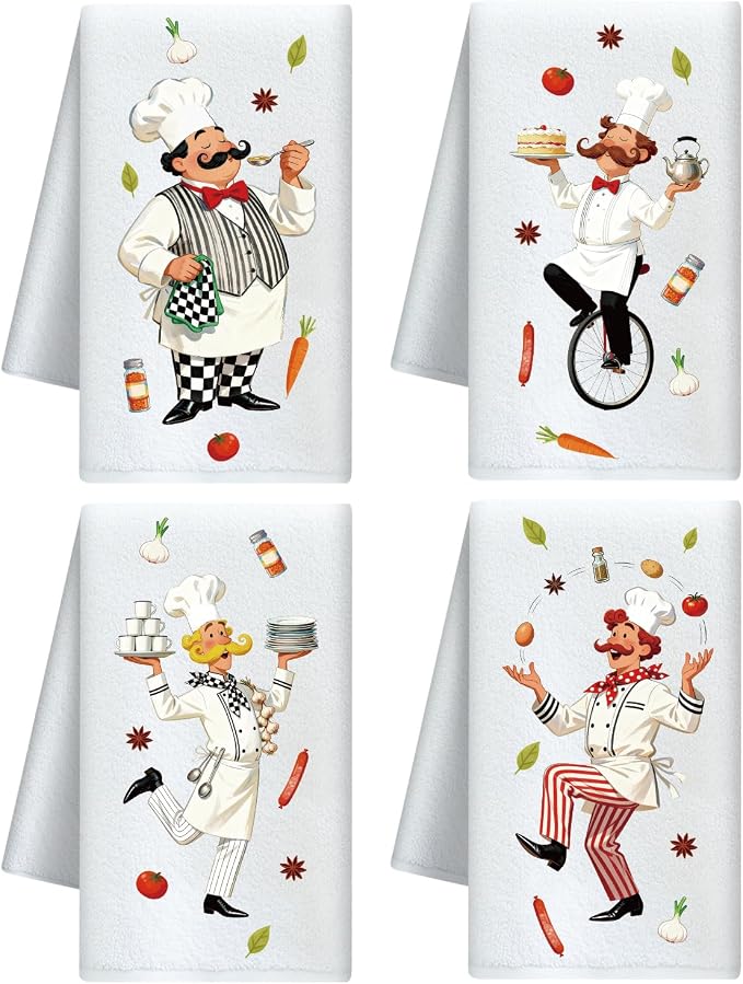 CUTHOLLOW Gourmet Chef Decorative Kitchen Towels Set of 4, 15.74"x23.62" Soft & by CUTHOLLOW