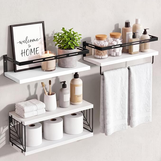 Fixwal Wall Mounted Bathroom Shelves Over Toilet, Rustic Wood Floating Shelves by Fixwal