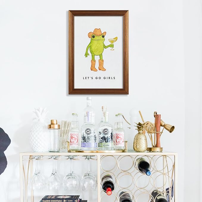 Gold Framed Funny Kitchen Wall Art 24x36 inch Cute Frog Cowboy Quotes Poster - Image 5