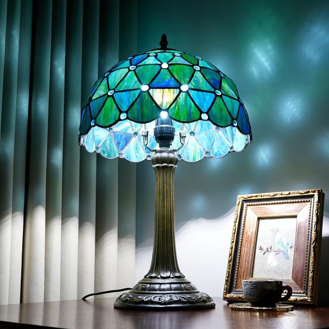 Tiffany Lamp Stained Glass Table Lamp 12X12X18 Inches Sea Blue Style Living - Image 4