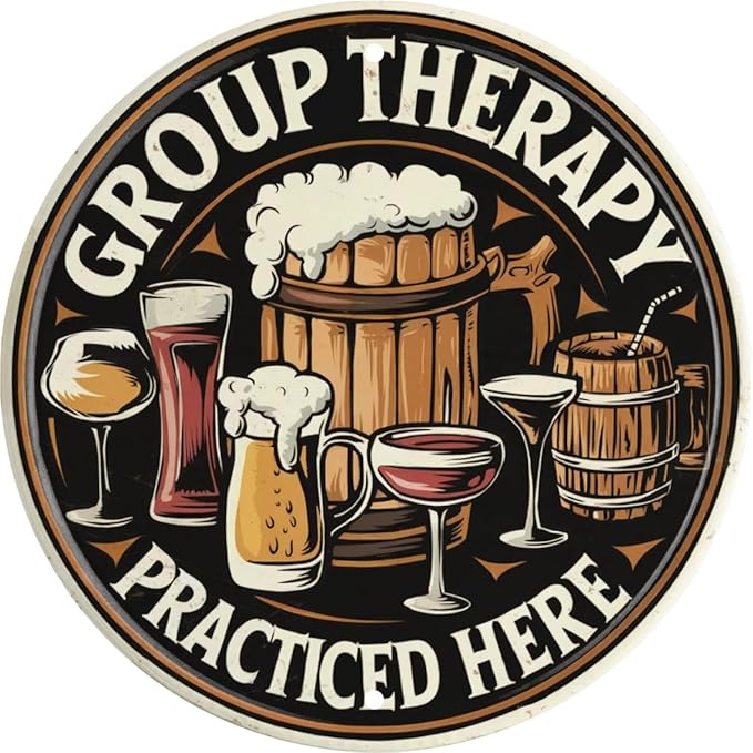 Vintage Beer Bar Art Poster Group Therapy Practiced Here Metal Sign by CSWLJS