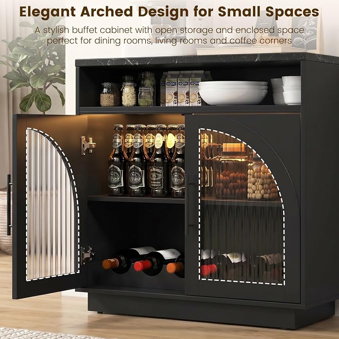 Coffee Bar Cabinet with Storage and LED Lights, Entryway Accent Cabinet | 31.5" - Image 3