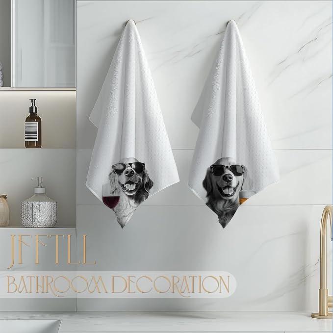 Funny Golden Retriever Kitchen Towels Set of 2, Funny Kitchen Decor, Wine - Image 4
