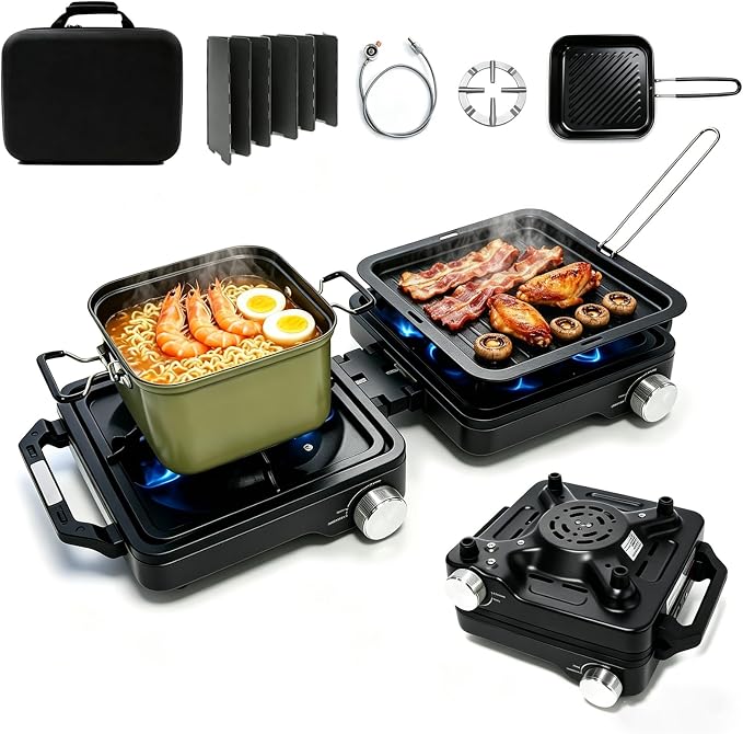 2 Burner Camping Stove 24000 BTU, Portable Propane Camp Stove Set by COGRICHBF