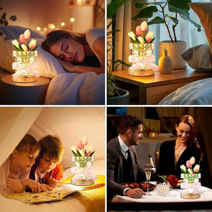 Tulips Table Lamp Flowers, Rechargeable Cordless Touch Table Lamp 3 Color - Image 5