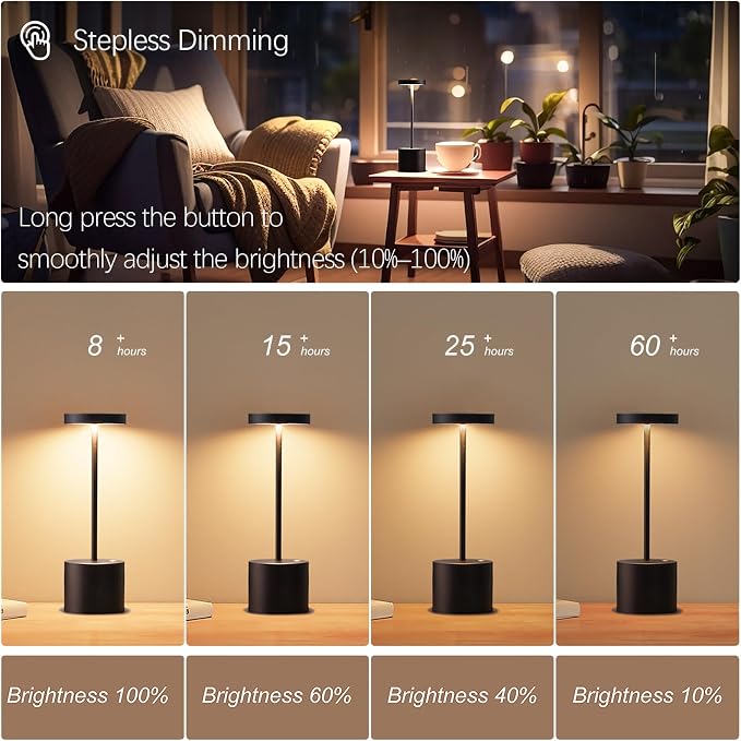 Cordless LED Table Lamp, Rechargeable Battery, IP54 Waterproof | 3-Color - Image 3