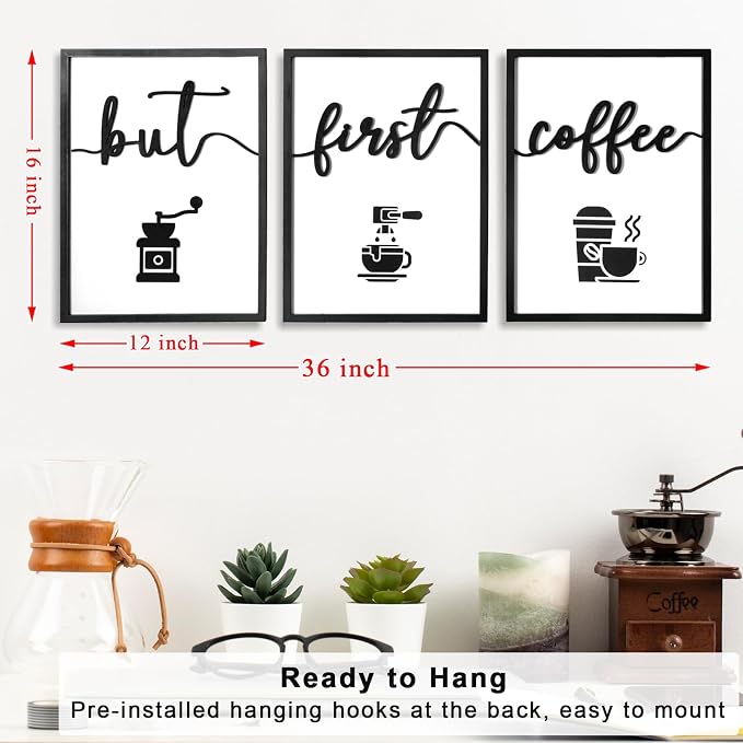 3D Wood But First Coffee Sign, Framed Coffee Bar Wall Decor Wall Art - Image 5