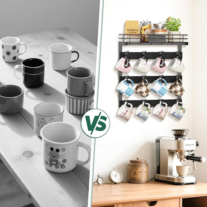 EsLuker.ly Coffee Mug Holder Wall Mounted Display Rack, Metal Cup Hanger - Image 6