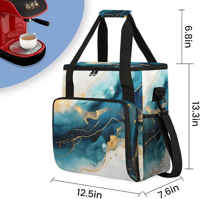 Turquoise Abstract Gold And Blue Marble Coffee Maker Carring Bag, Large - Image 2