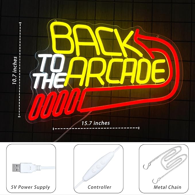 Retro Arcade Neon Sign Large Back to the Arcade Neon Light Dimmable Gamer Neon - Image 4
