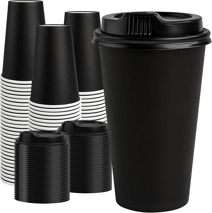 RACETOP 16 oz Paper Coffee Cups, 100 Pack Black Disposable Coffee Cups by RACETOP