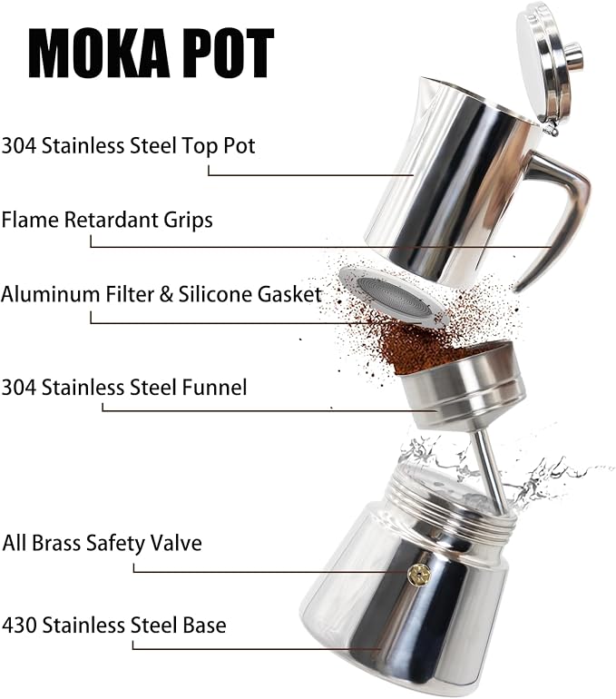 2 Cup Thickened 304 Stainless Steel Moka Pot Stovetop Espresso Maker Cafeteras - Image 4