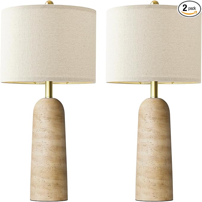 BOBOMOMO Modern Table Lamp Set of 2, Warm Beige Resin Lamp by BOBOMOMO