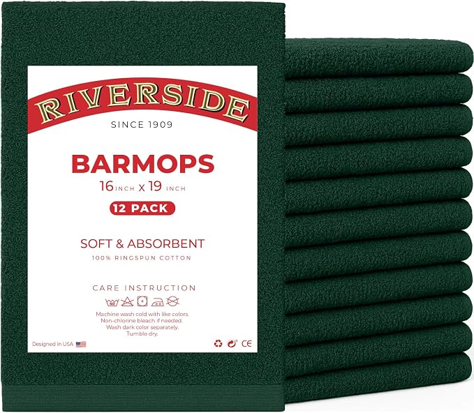 RIVERSIDE Bar Mop Towels Pack of 12, 16x19 Inches, 100% Ring Spun Cotton Terry by RIVERSIDE