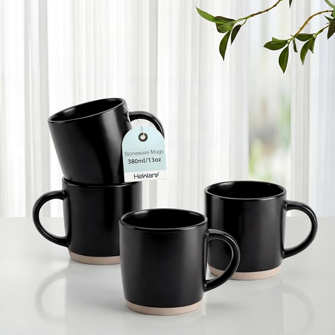 HaWare 13OZ Coffee Mugs Set of 4, Stoneware Coffee Cups, Ceramic Latte Mug by HaWare