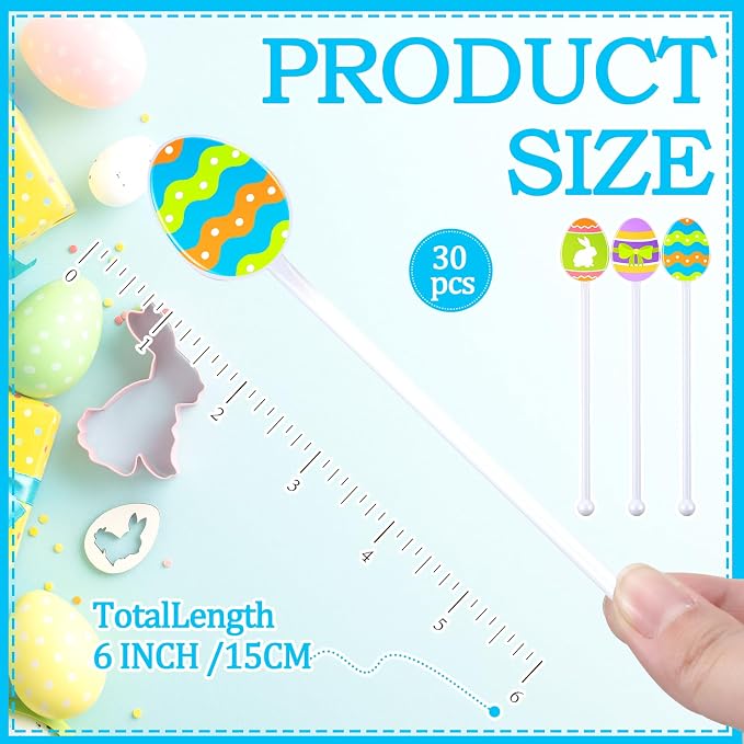 for you 30 Pcs Easter Drink Stirrers Easter Stir Sticks Coffee Stirrers Plastic - Image 2