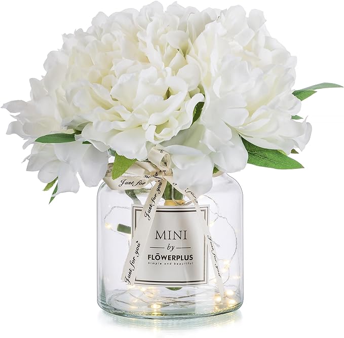 BLOSMON Fake Flowers in Vase for Table: White Artificial Hydrangea by Blosmon