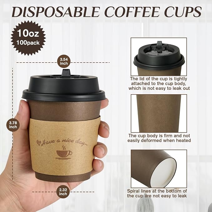 LITOPAK 100 Pack 10 oz Paper Coffee Cups - Image 2