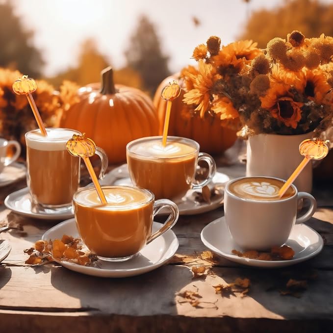SiliFine 12 Pcs Pumpkin Glass Drink Stirrers 7 Inch Fall Swizzle Sticks 3D Fall - Image 3