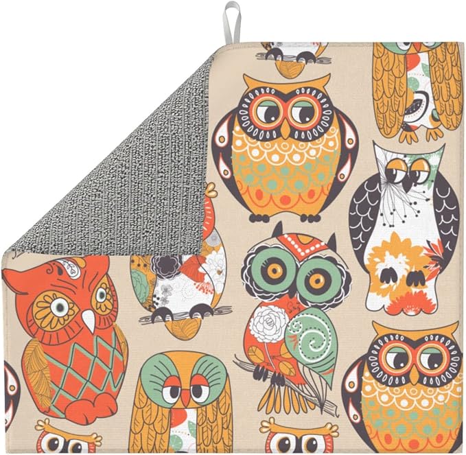 Owl Dish Drying Mat For Kitchen Counter Decor And Accessories 16 X 18 Inch by FATTTYCY