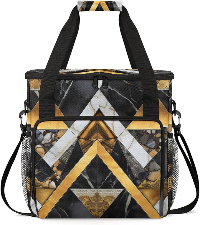 Gold Black Marble Geometric Coffee Maker Carring Bag, Large Insulated Storage by Home