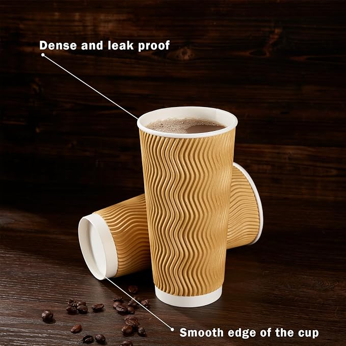 Clawsoff 90 Pack 16 oz Disposable Coffee Cups No Lids, Champagne Insulated - Image 4